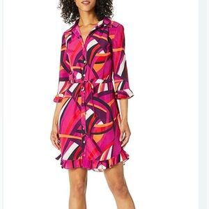 Trina Turk NAT Drawstring Shirt Dress Sz XL EUC!